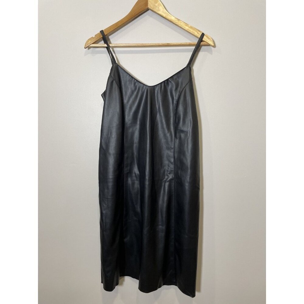 Universal Standard Black Faux Leather Mini Dress Size 2XS Sleeveless Mob‎ Wife